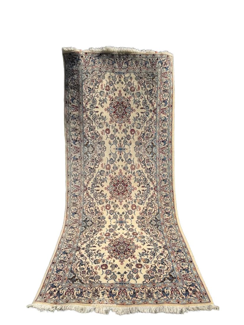 Chodnik Nain 220x90 cm, beżowy, wełna kaszmirowa jedwab, Iran