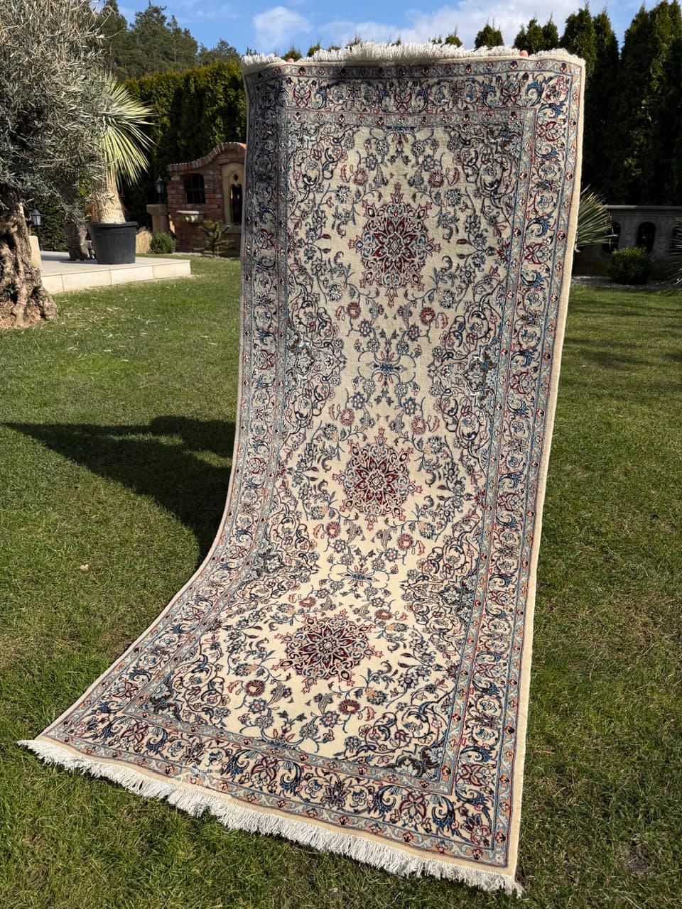 Chodnik Nain 220x90 cm, beżowy, wełna kaszmirowa jedwab, Iran - 292348