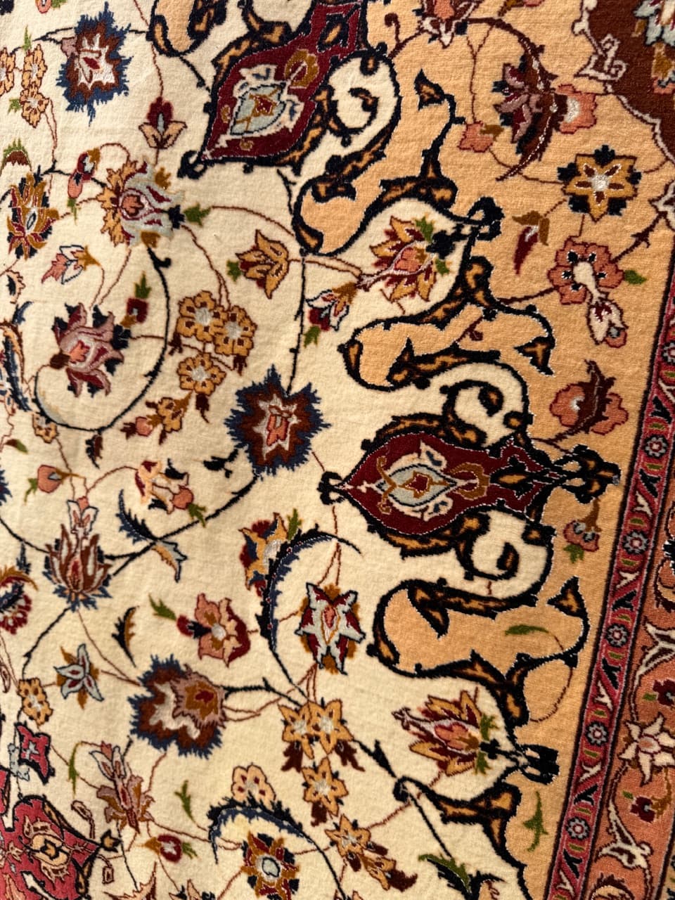 Dywan perski Tabriz, 350x250 cm, beżowy czerwony niebieski brązowy złoty czarny, wełna jedwab, Iran - 292364