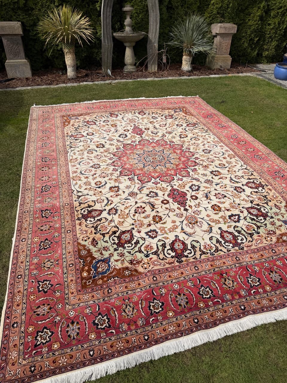 Dywan perski Tabriz, 350x250 cm, beżowy czerwony niebieski brązowy złoty czarny, wełna jedwab, Iran - 292373