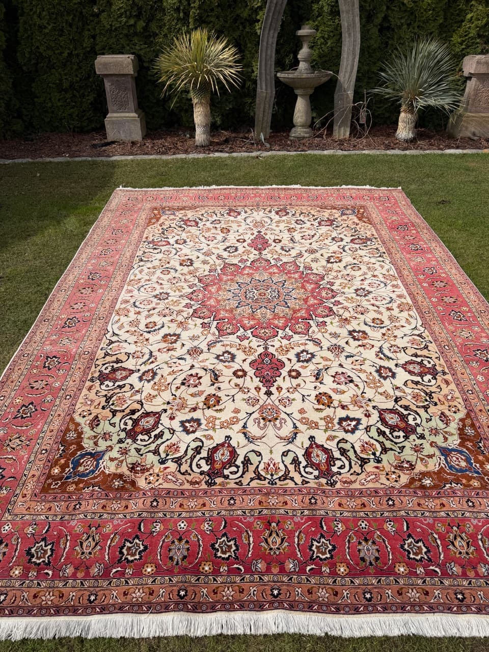 Dywan perski Tabriz, 350x250 cm, beżowy czerwony niebieski brązowy złoty czarny, wełna jedwab, Iran - 292369