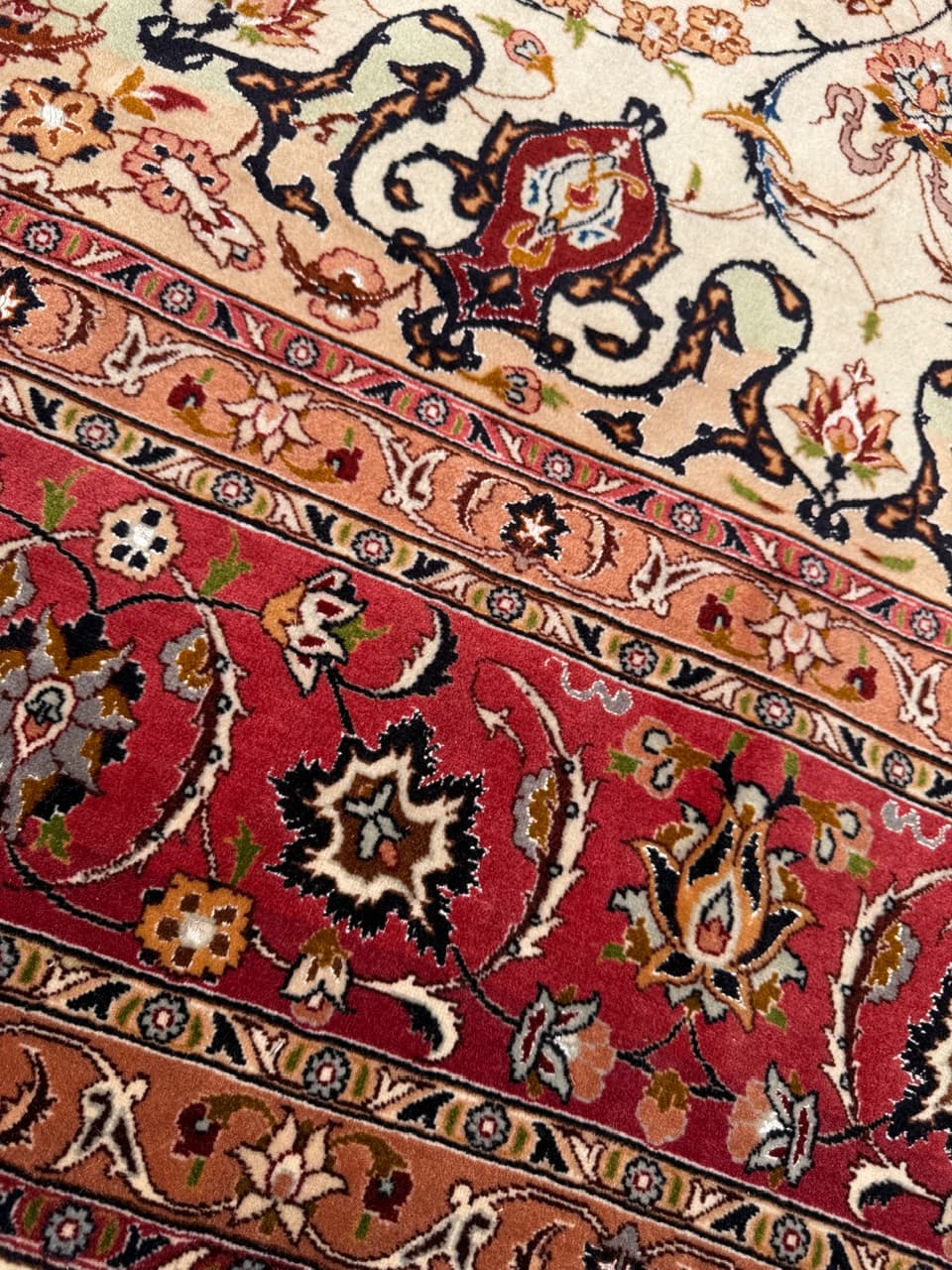 Dywan perski Tabriz, 350x250 cm, beżowy czerwony niebieski brązowy złoty czarny, wełna jedwab, Iran - 292366