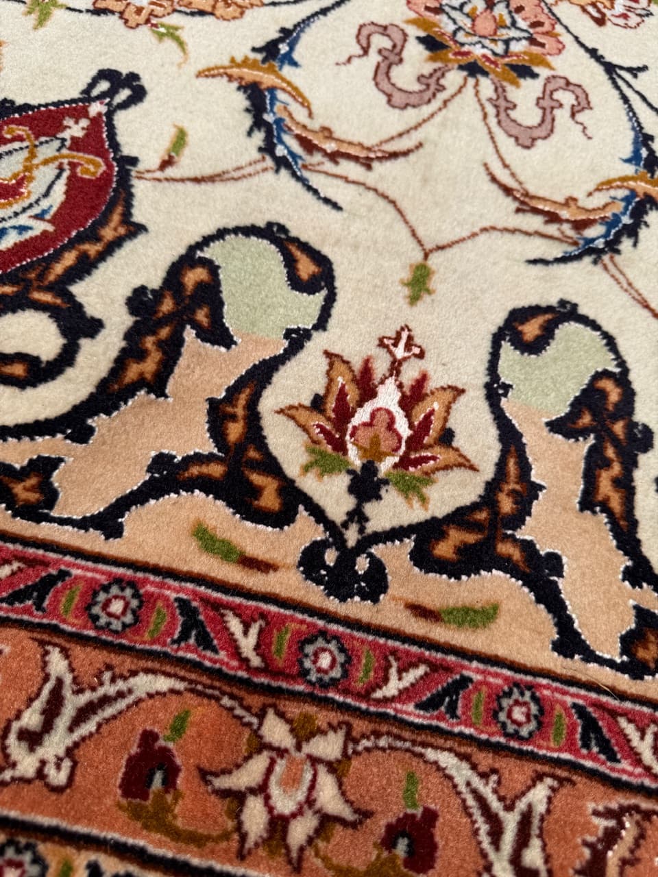 Dywan perski Tabriz, 350x250 cm, beżowy czerwony niebieski brązowy złoty czarny, wełna jedwab, Iran - 292372