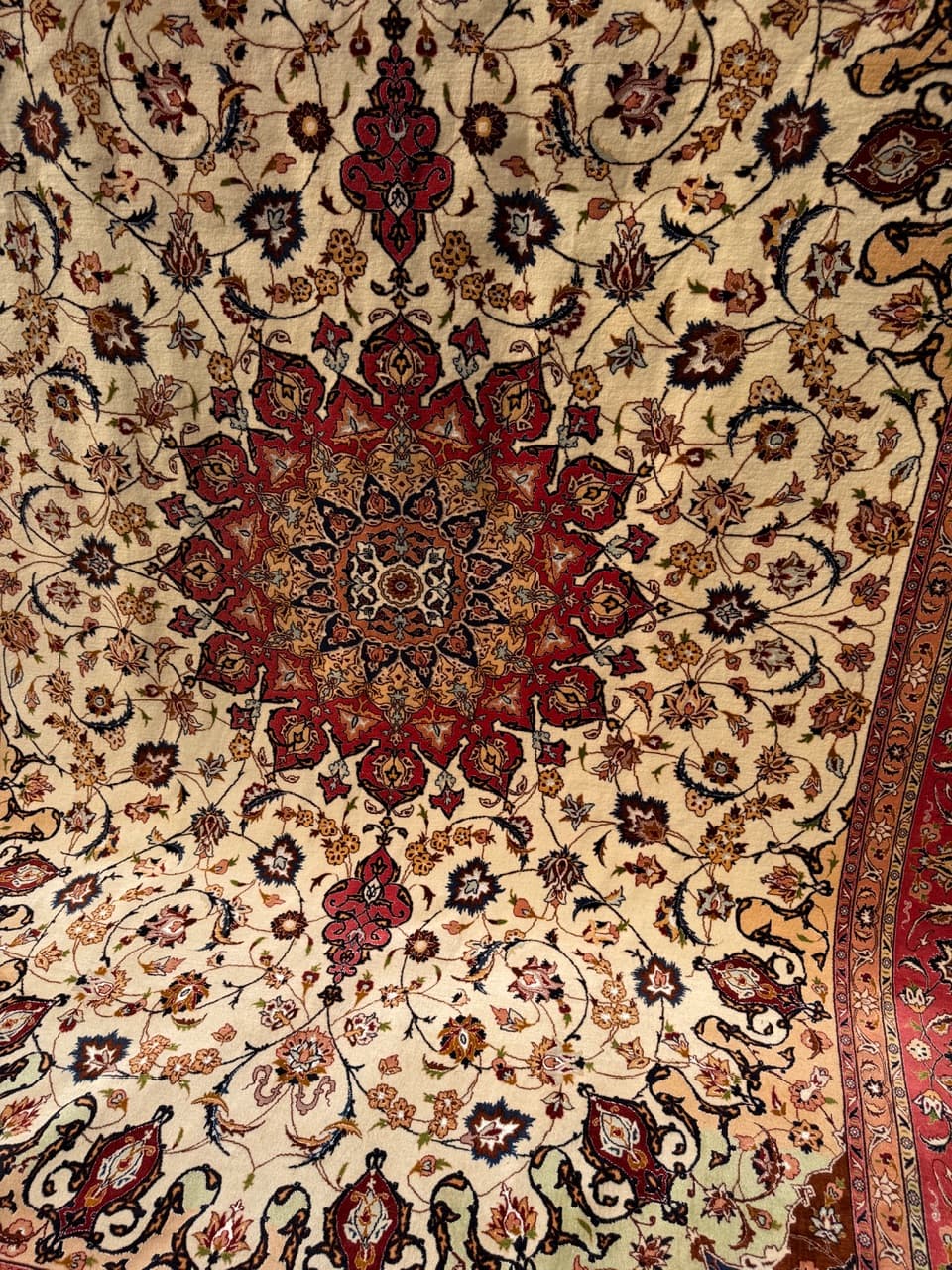 Dywan perski Tabriz, 350x250 cm, beżowy czerwony niebieski brązowy złoty czarny, wełna jedwab, Iran - 292367