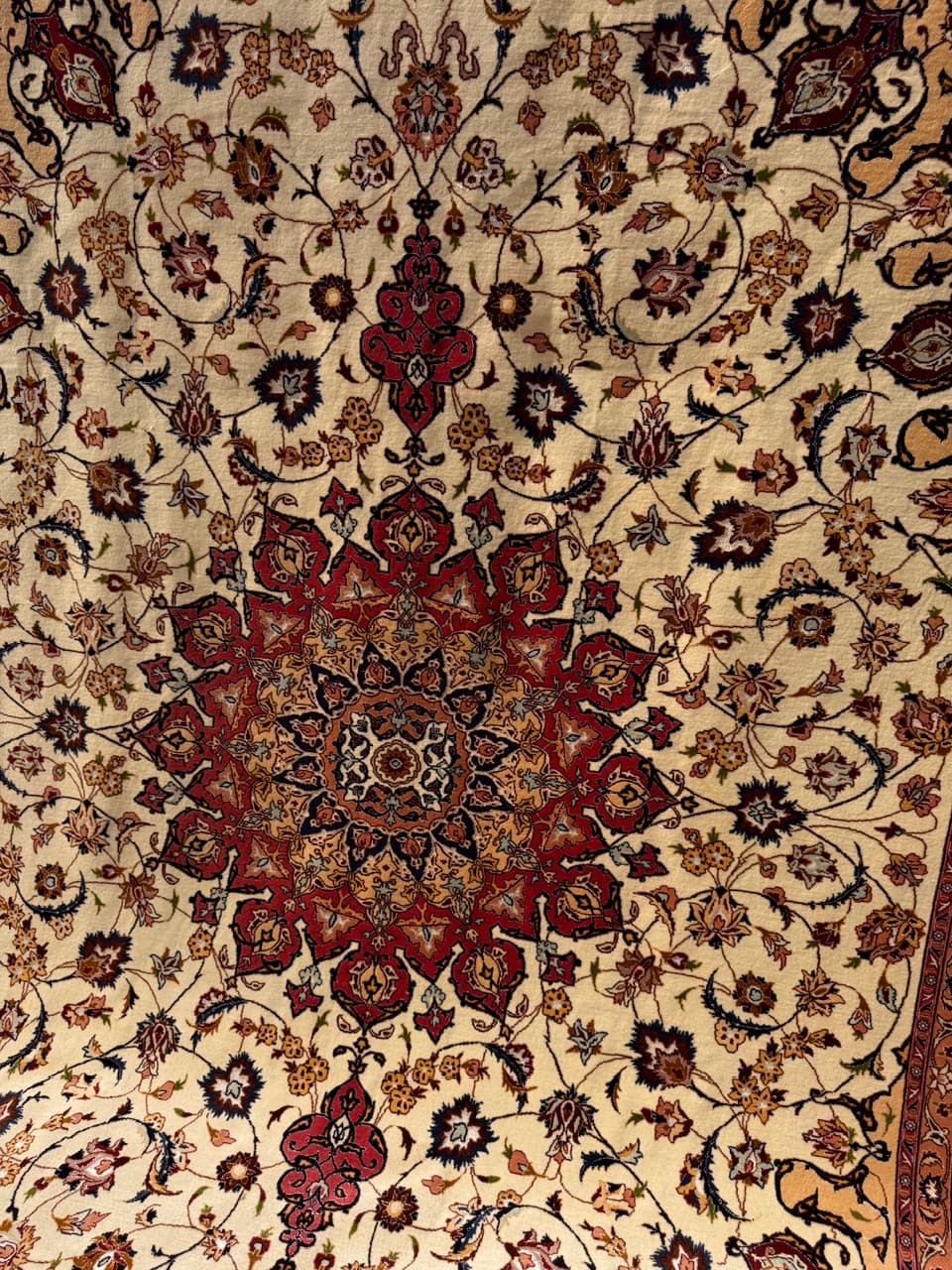 Dywan perski Tabriz, 350x250 cm, beżowy czerwony niebieski brązowy złoty czarny, wełna jedwab, Iran - 292368