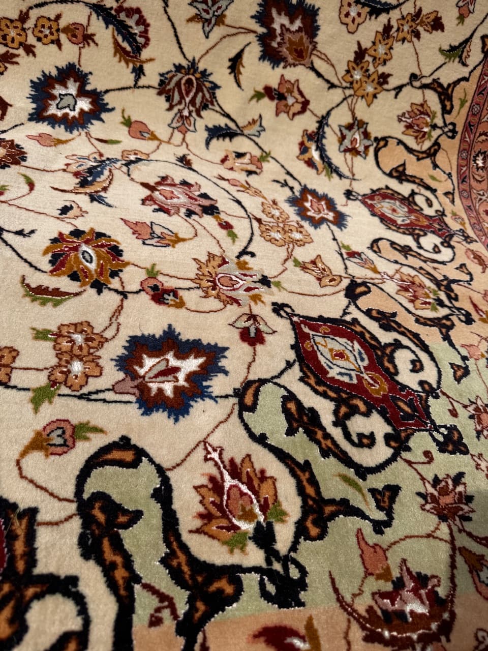 Dywan perski Tabriz, 350x250 cm, beżowy czerwony niebieski brązowy złoty czarny, wełna jedwab, Iran - 292365