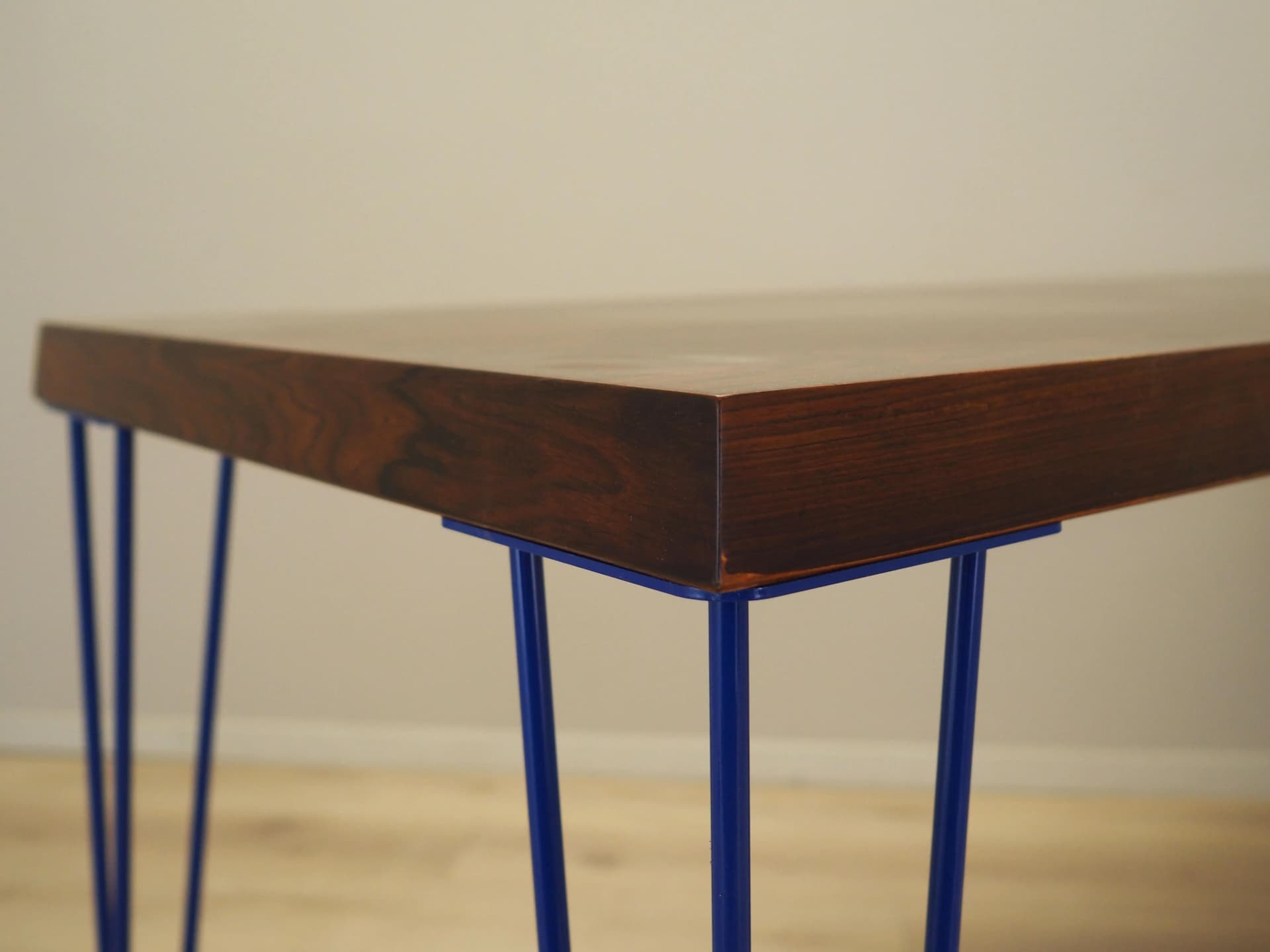 Desk, brown rosewood, navy blue metal, Denmark, 1970s. - 21697