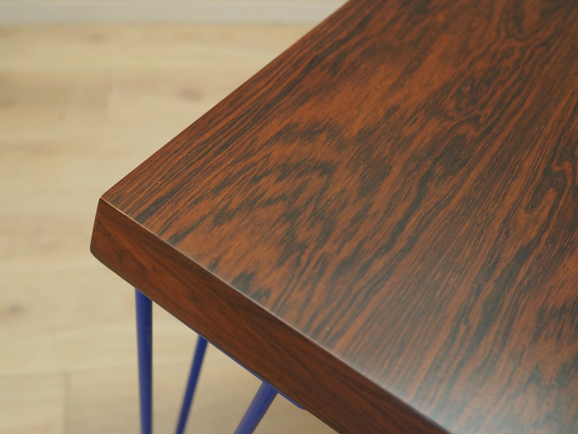 Desk, brown rosewood, navy blue metal, Denmark, 1970s. - 21698