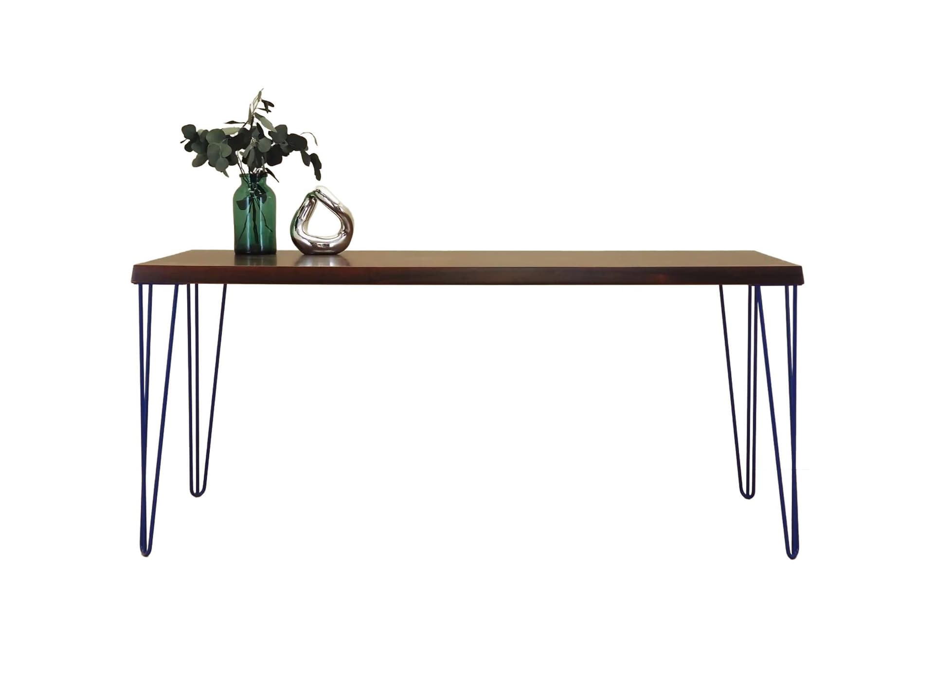 Desk, brown rosewood, navy blue metal, Denmark, 1970s.