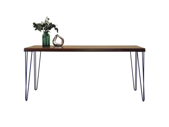 Desk, brown rosewood, navy blue metal, Denmark, 1970s. - DIMENSION