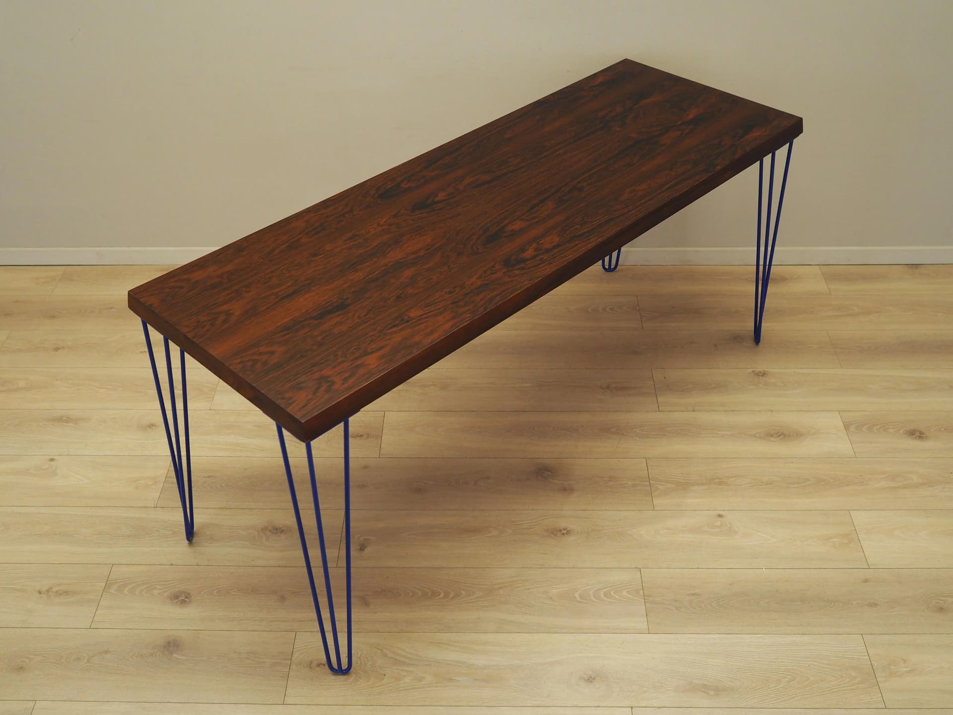Desk, brown rosewood, navy blue metal, Denmark, 1970s. - 21696