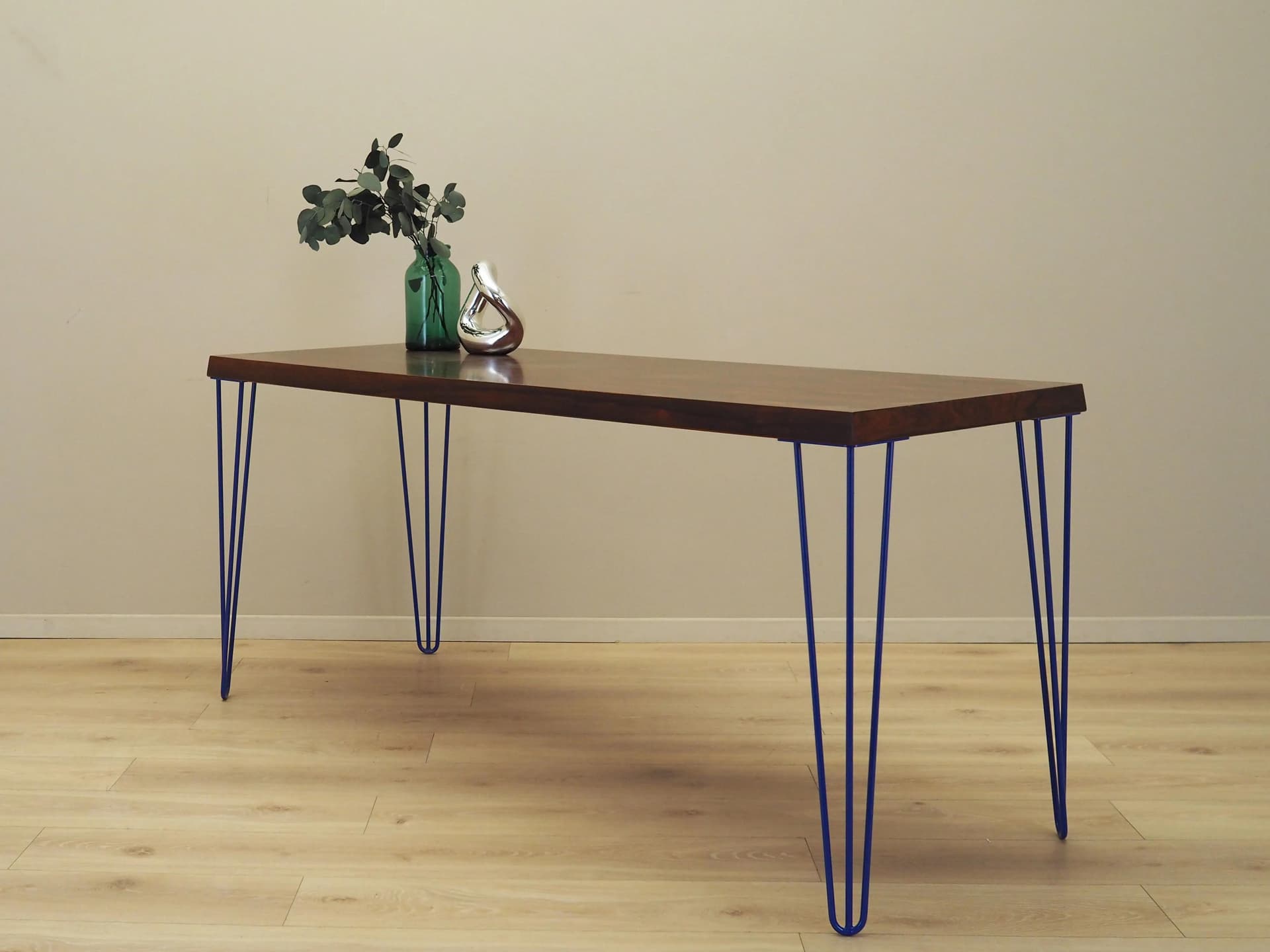 Desk, brown rosewood, navy blue metal, Denmark, 1970s. - 21694
