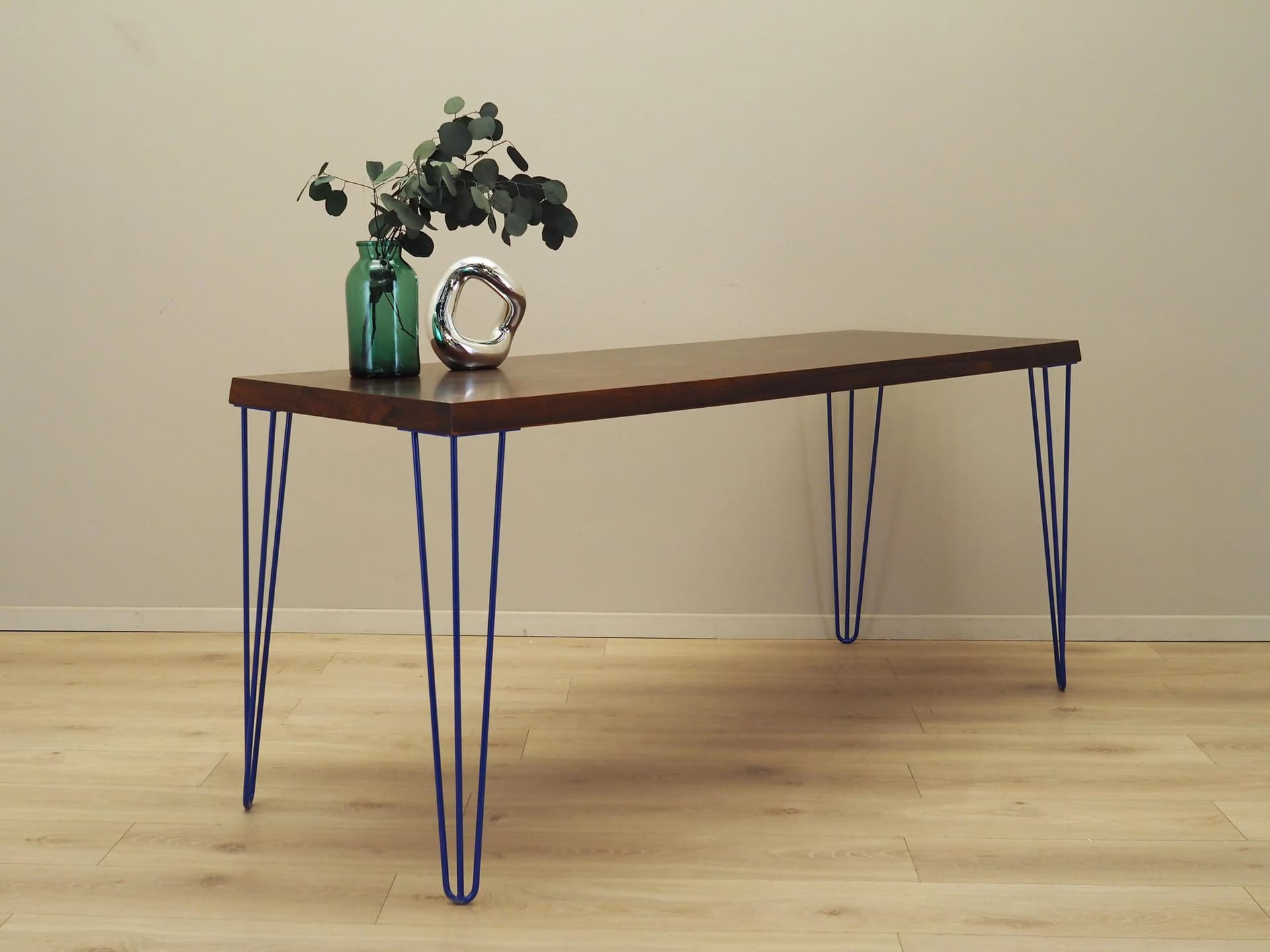 Desk, brown rosewood, navy blue metal, Denmark, 1970s. - 21695
