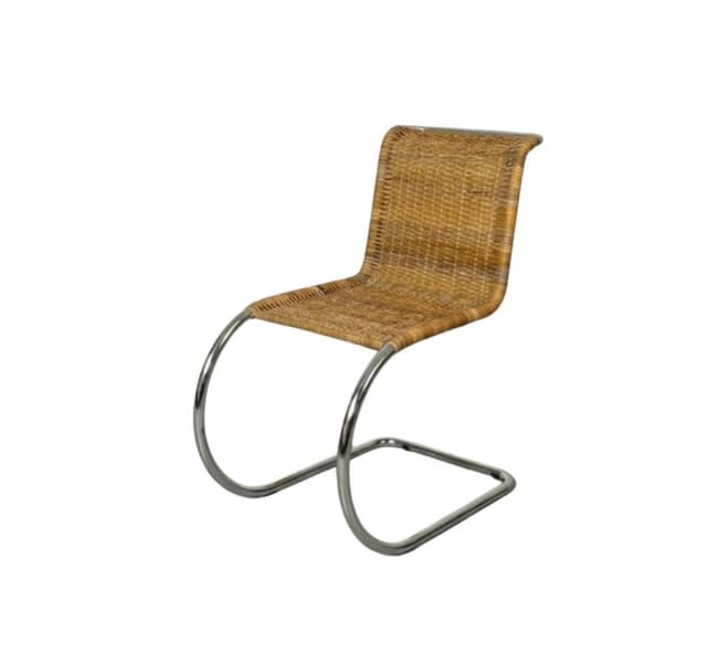 Krzesło wg. proj. L. Mies van der Rohe, stal, rattan - WYMIARY