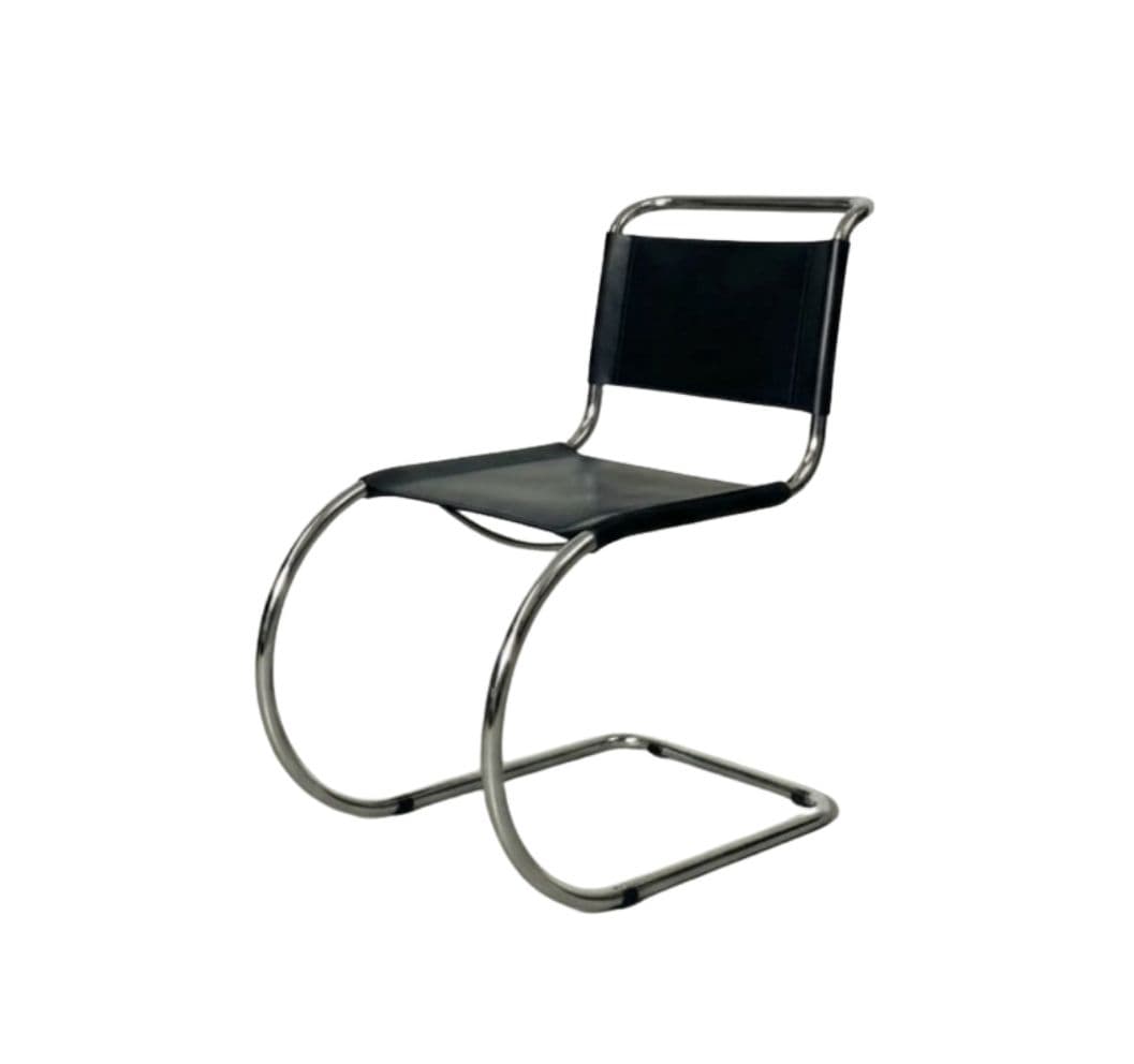 Krzesło wg. proj. L. Mies van der Rohe, czarne, stal, skóra