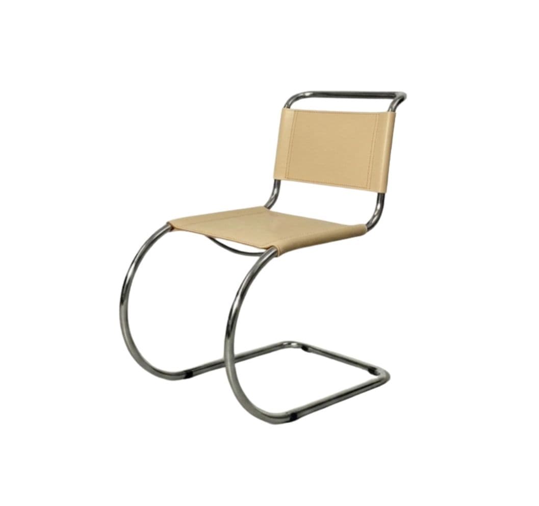 Krzesło wg. proj. L. Mies van der Rohe, miodowe, stal, skóra