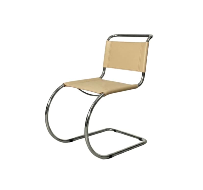 Krzesło wg. proj. L. Mies van der Rohe, miodowe, stal, skóra