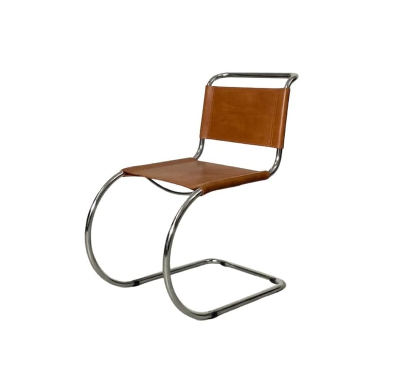 Krzesło wg. proj. L. Mies van der Rohe, brązowe, stal, skóra