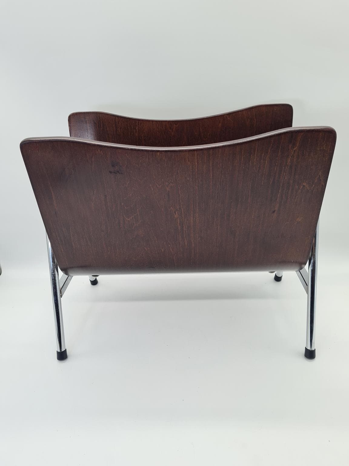 Stojak na czasopisma Mid-Century Modern, sklejka brązowa, stal chromowana, Europa Zachodnia, lata 70. - 292871