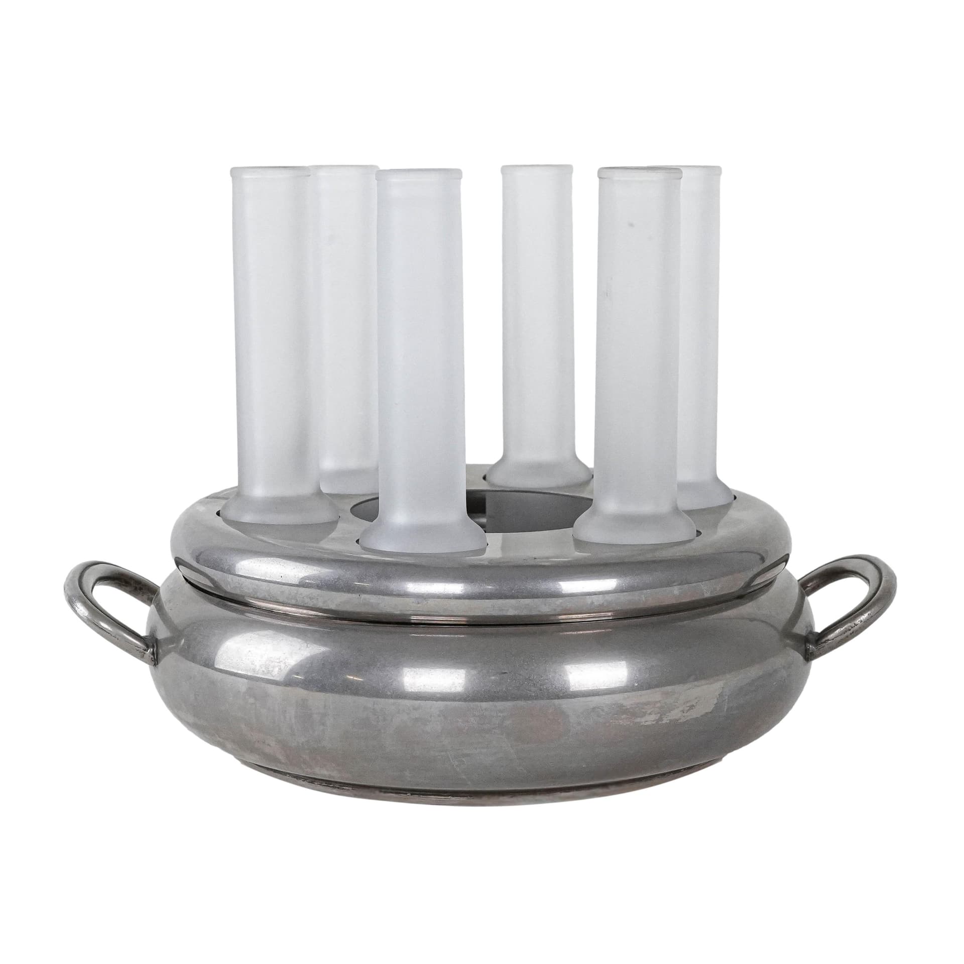 Serving set, transparent glass, silver metal, Italy, 1970s.