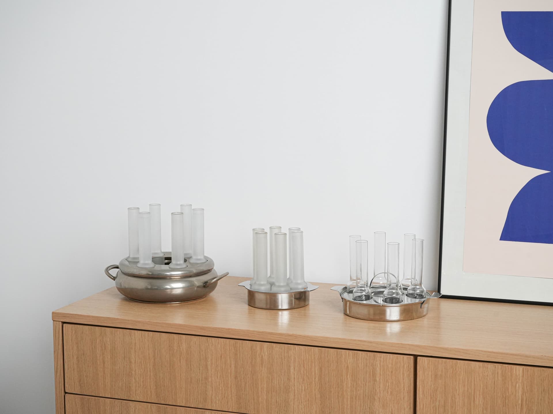 Serving set, transparent glass, silver metal, Italy, 1970s. - 292882