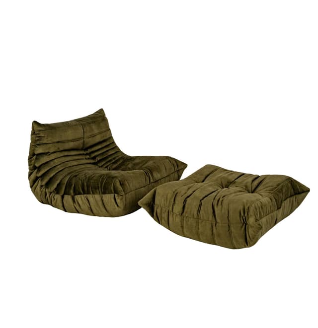 Fotel wypoczynkowy Togo z podnóżkiem, wave velvet olive - WYMIARY