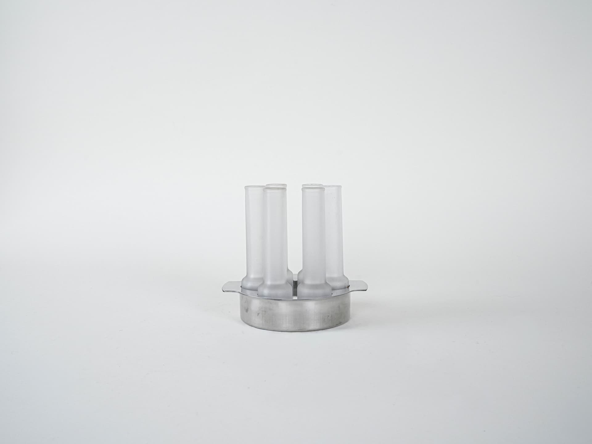 Serving set, white frosted glass, silver aluminium, Italy, 1970s. - 293101