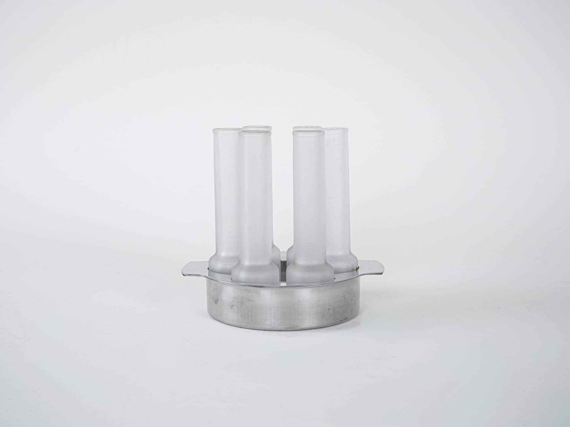 Serving set, white frosted glass, silver aluminium, Italy, 1970s. - 293100