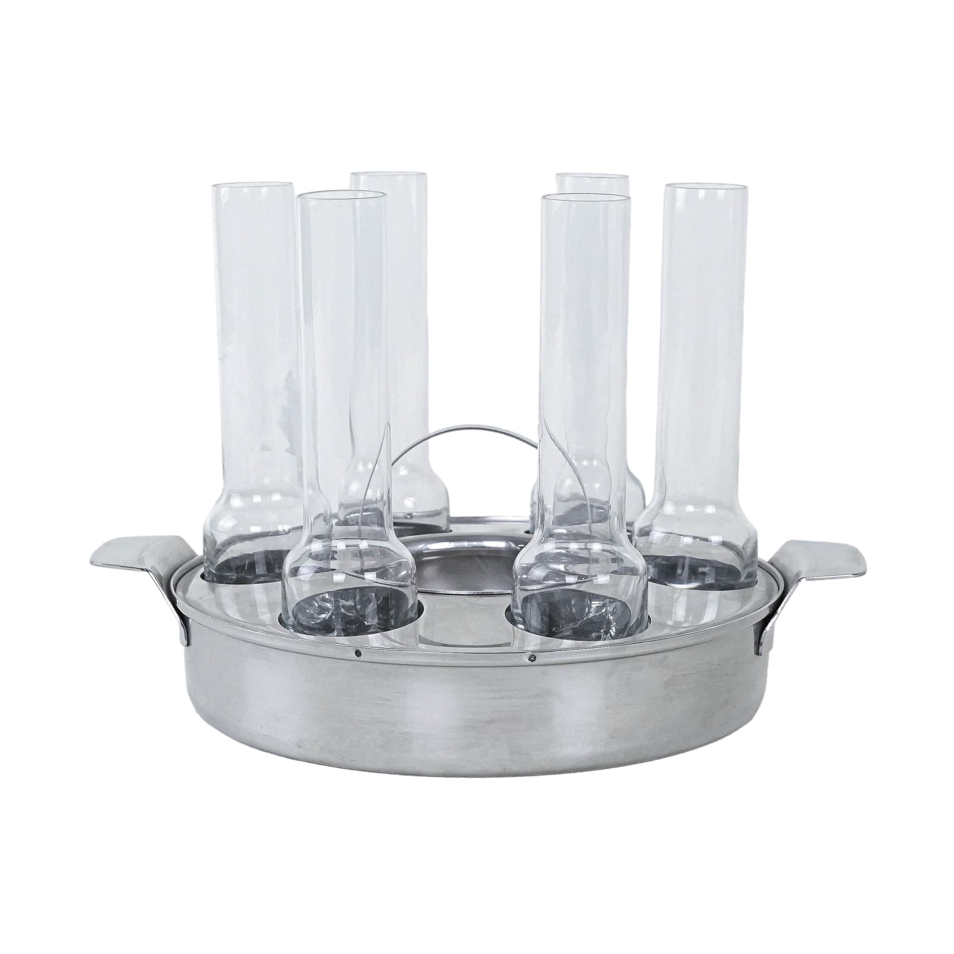 Serving set, transparent glass, silver steel, Italy, 1970s.