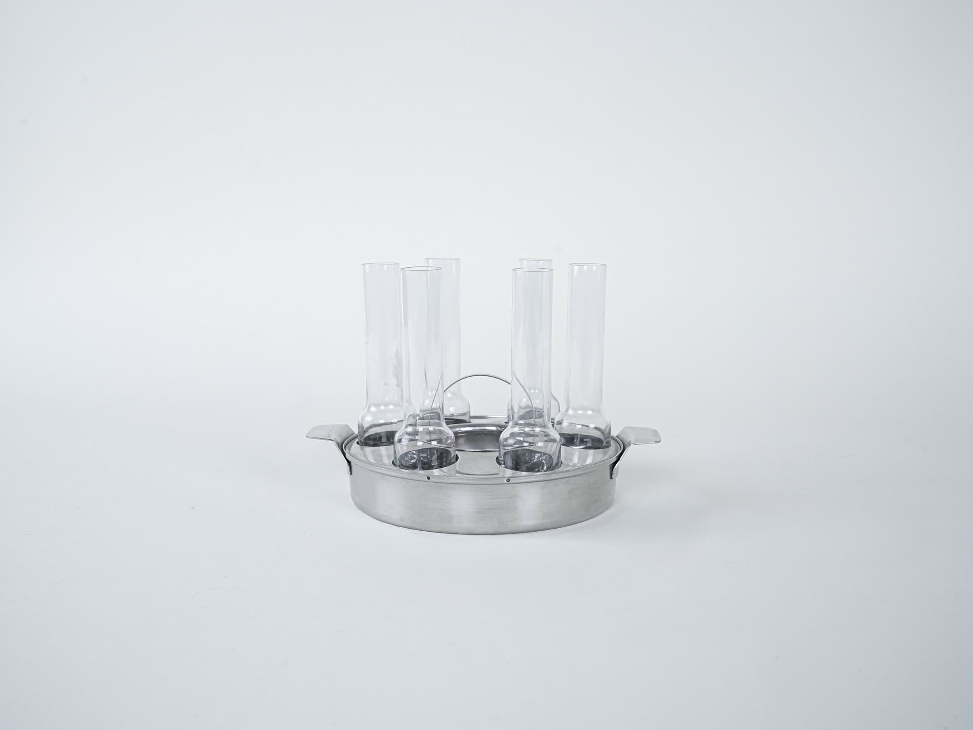 Serving set, transparent glass, silver steel, Italy, 1970s. - 293106