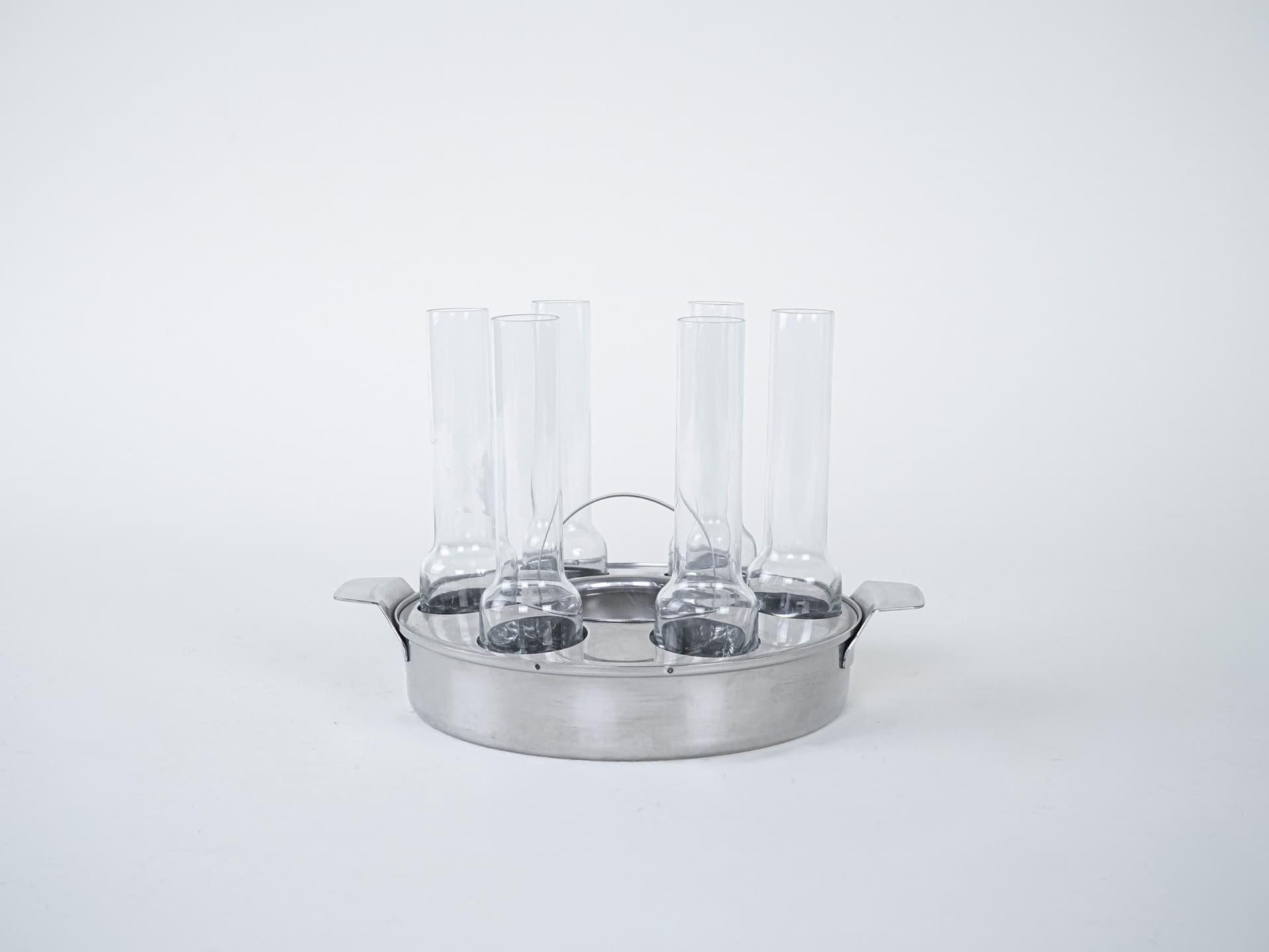 Serving set, transparent glass, silver steel, Italy, 1970s. - 293107