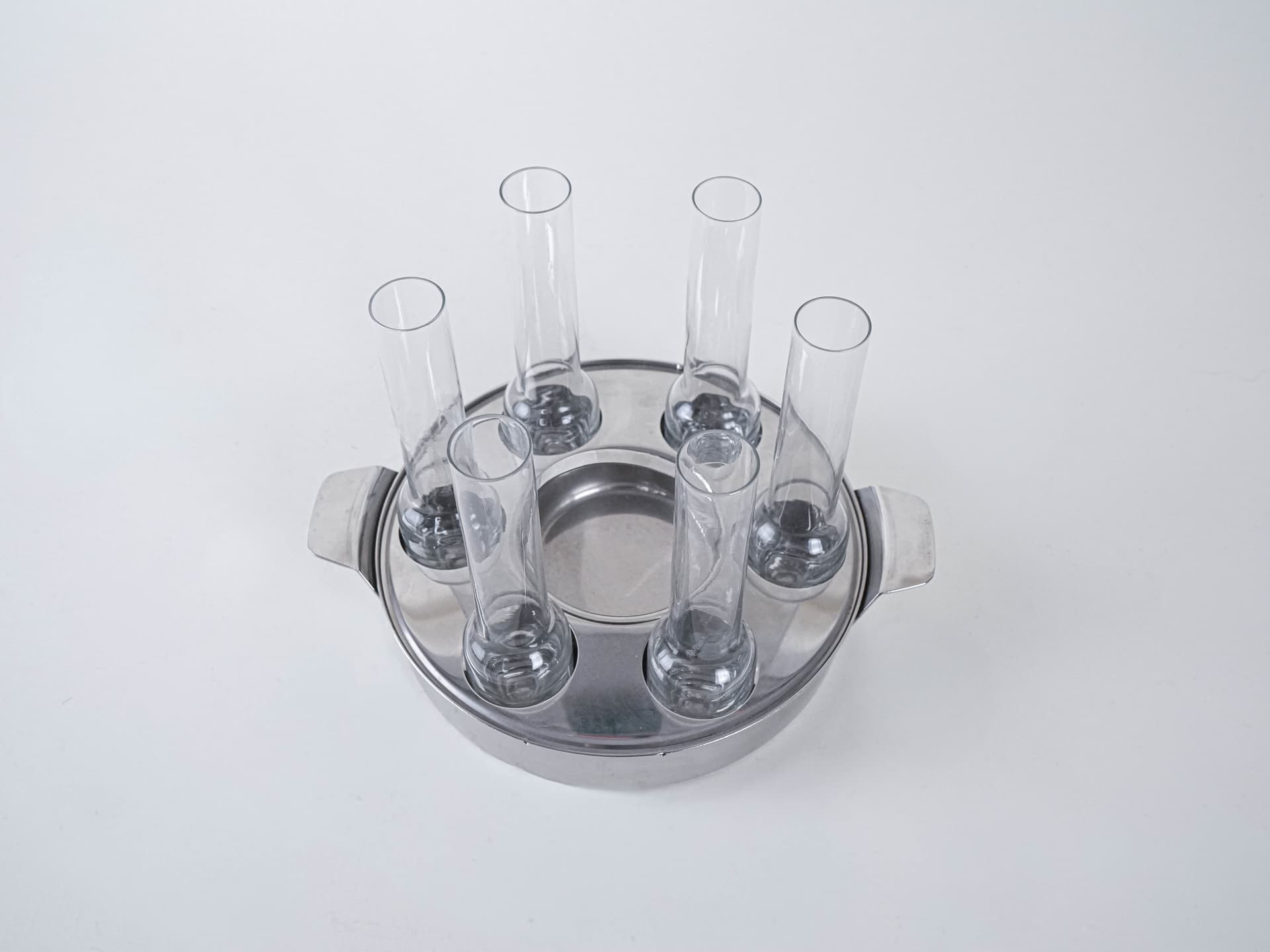 Serving set, transparent glass, silver steel, Italy, 1970s. - 293110