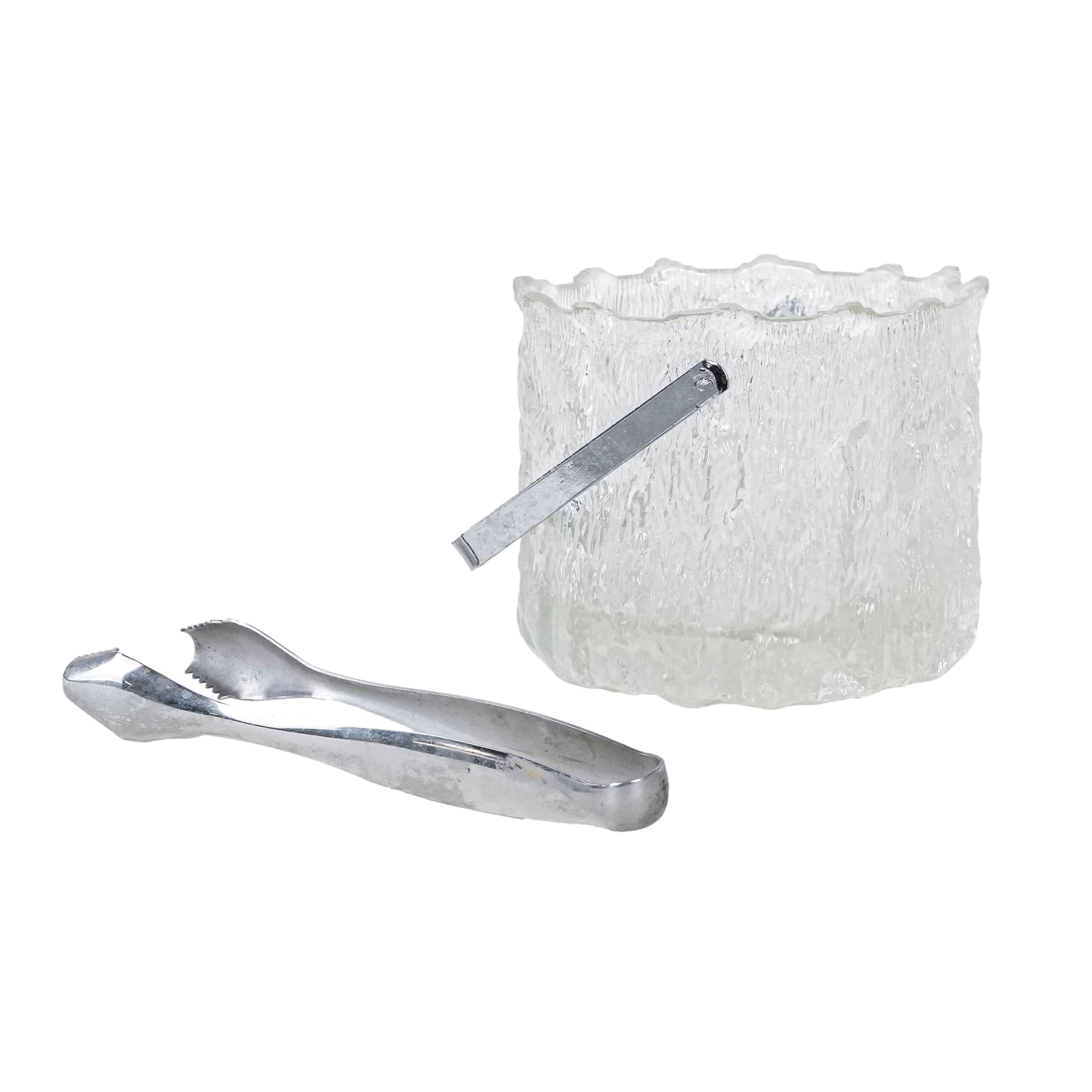 Ice bucket, transparent glass, silver metal, Sweden, 1970s.