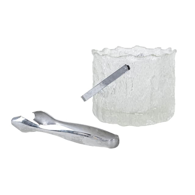 Ice bucket, transparent glass, silver metal, Sweden, 1970s. - DIMENSION