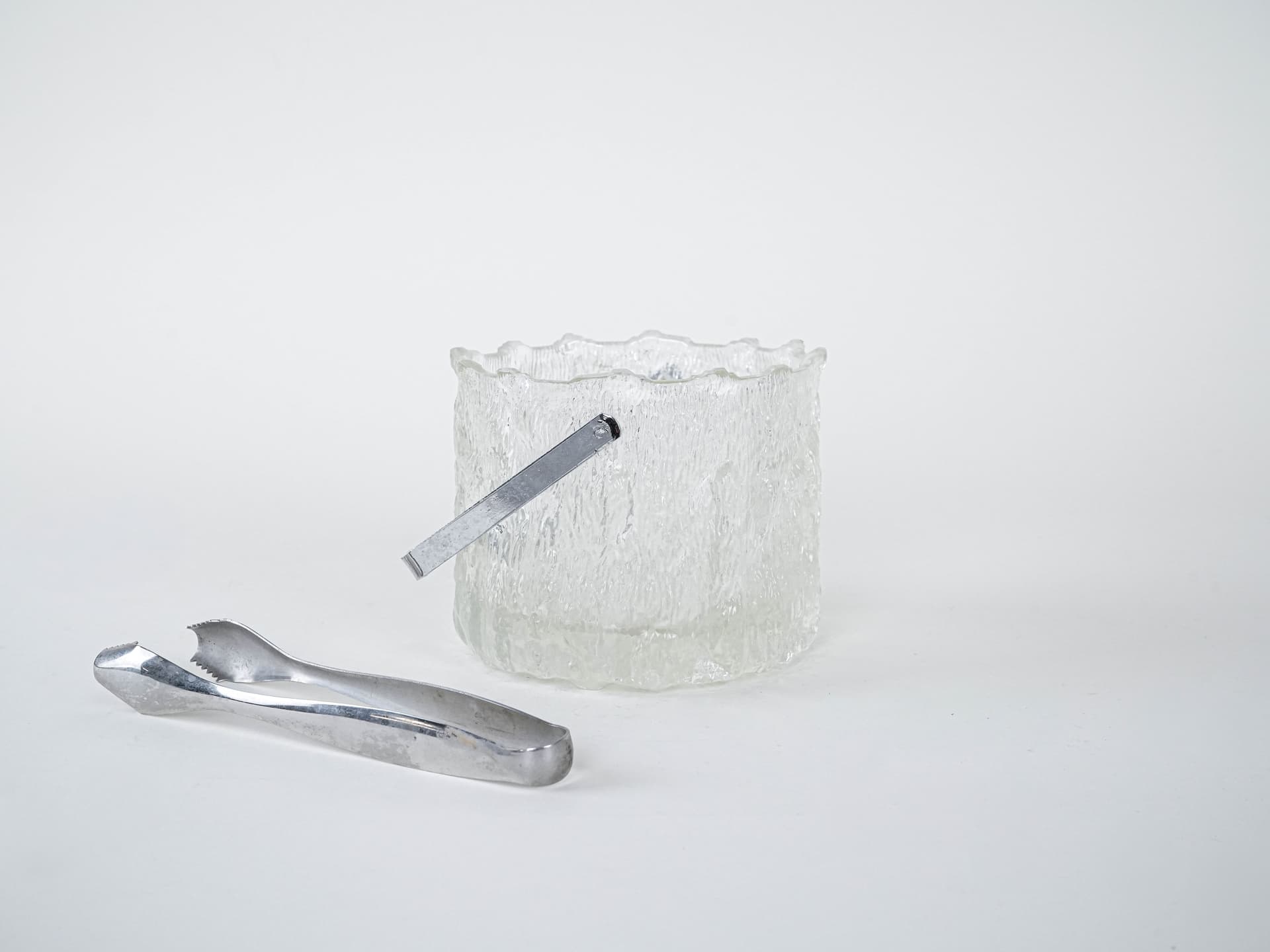 Ice bucket, transparent glass, silver metal, Sweden, 1970s. - 293169
