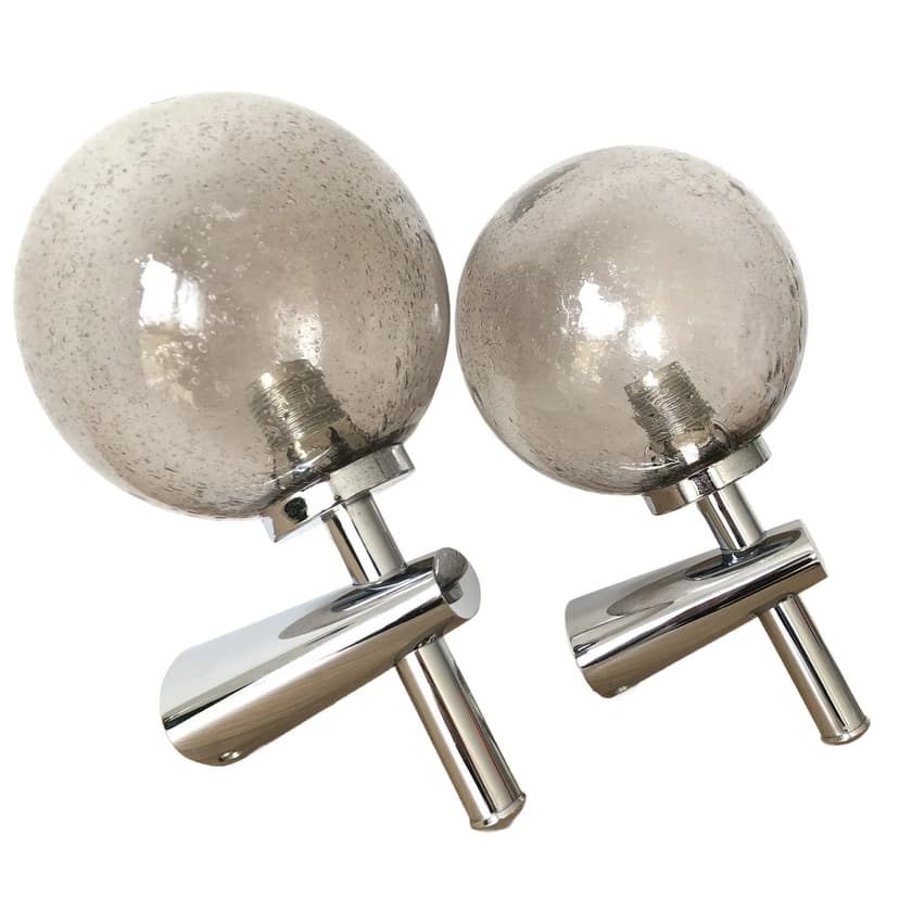 Para kinkietów postmodernistycznych, chrom, szkło szare, Niemcy, lata 80.