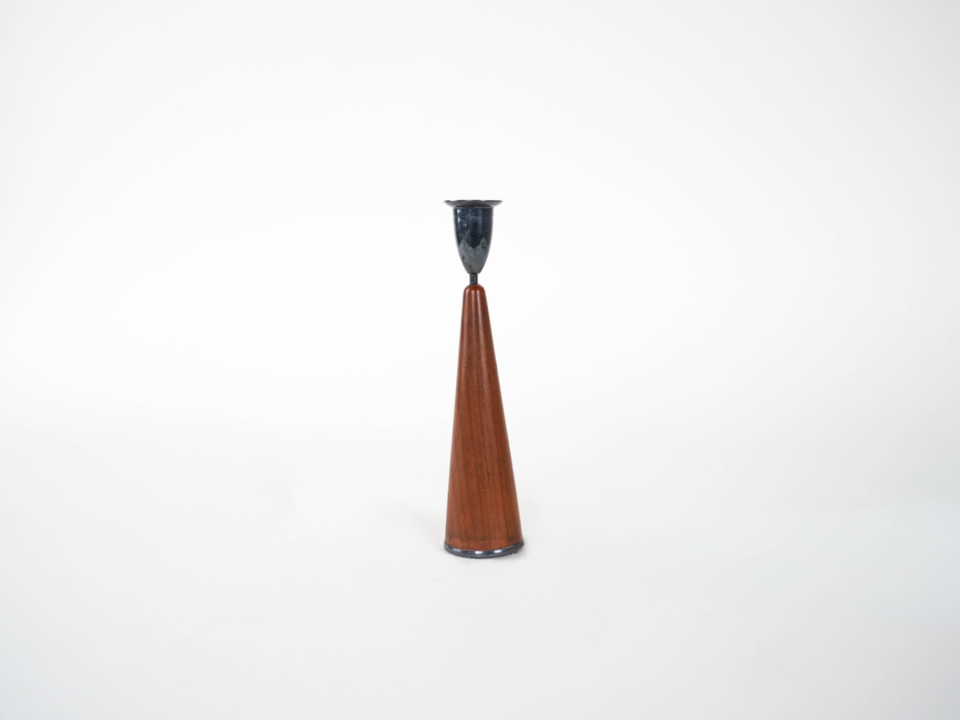 Świecznik, teak brązowy, metal srebrny, Dania, lata 70. - 293240