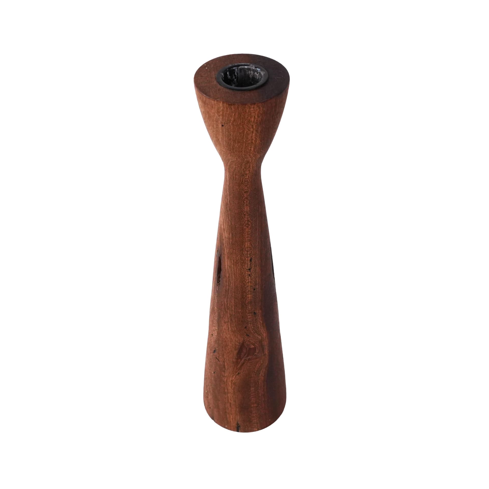 Świecznik, brązowy, teak, metal, Dania, lata 60.