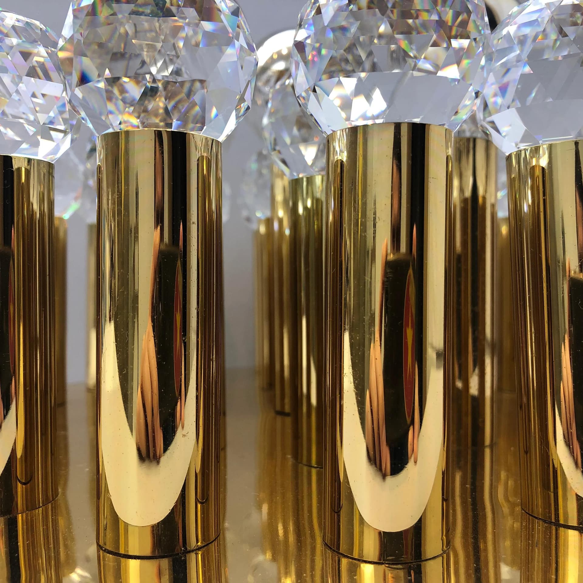 Złocony mosiężny plafon z kryształami Swarovskiego, Ernst Palme, Niemcy, lata 60. - 21583