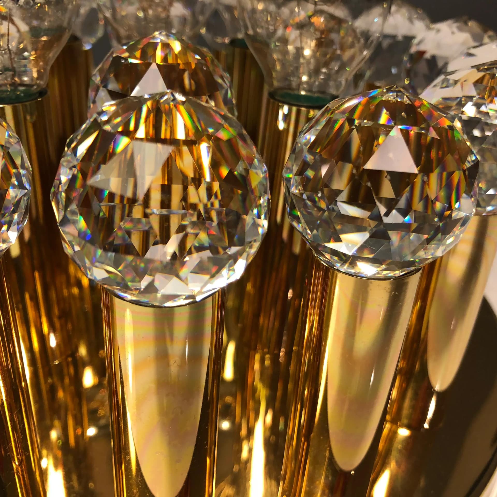 Złocony mosiężny plafon z kryształami Swarovskiego, Ernst Palme, Niemcy, lata 60. - 21579