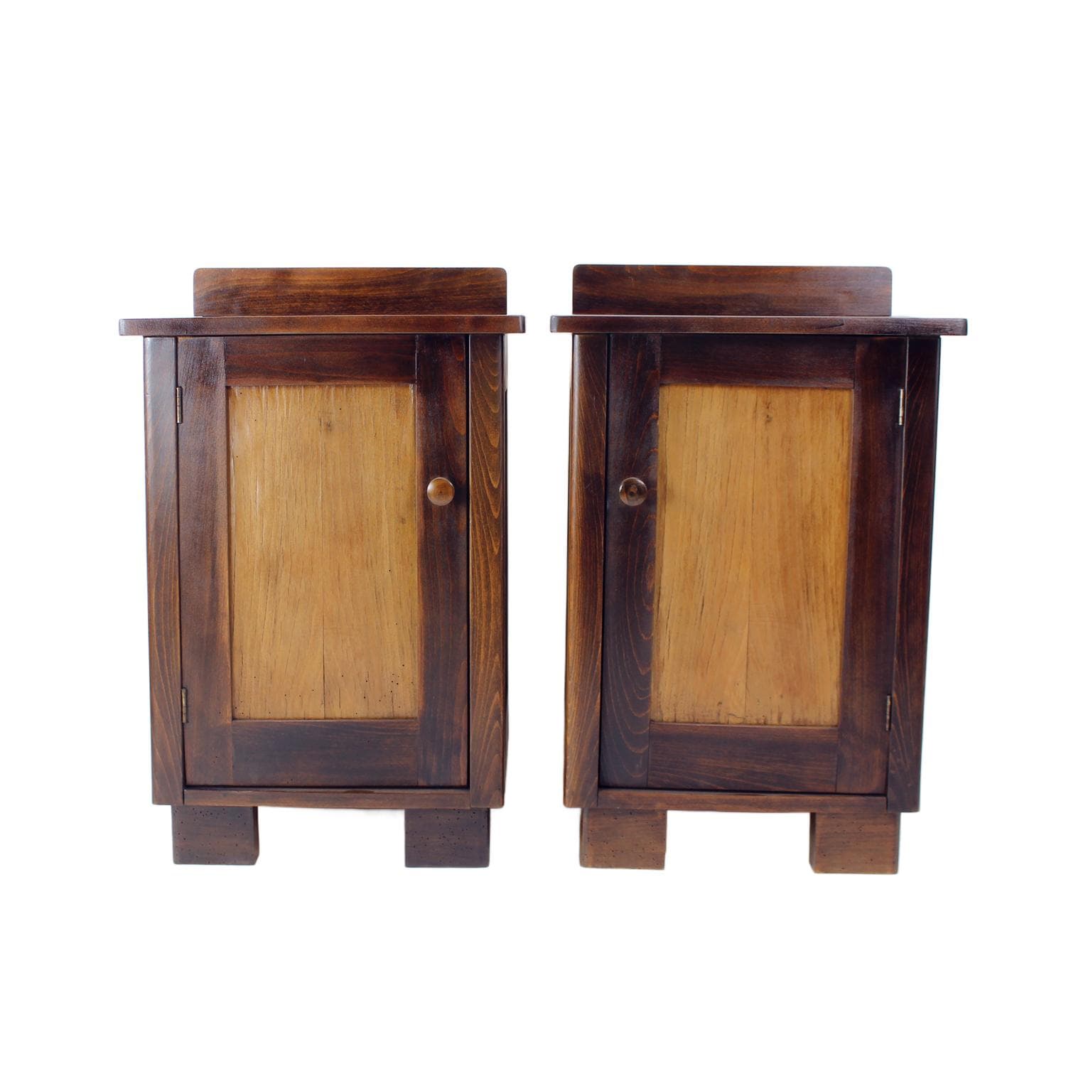 Para szafek nocnych, brązowy dąb jasny, Czechosłowacja, lata 30.