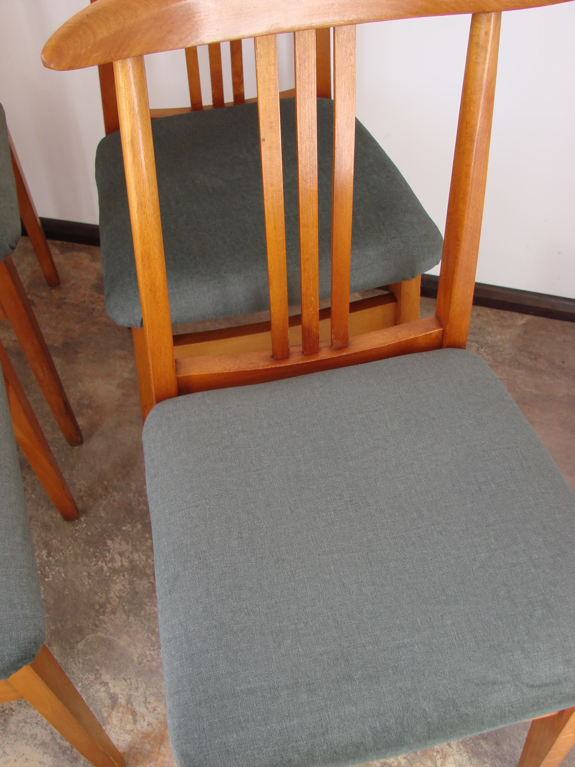 Set of four chairs, brown wood, grey wool, Poland, 1970s - 293585