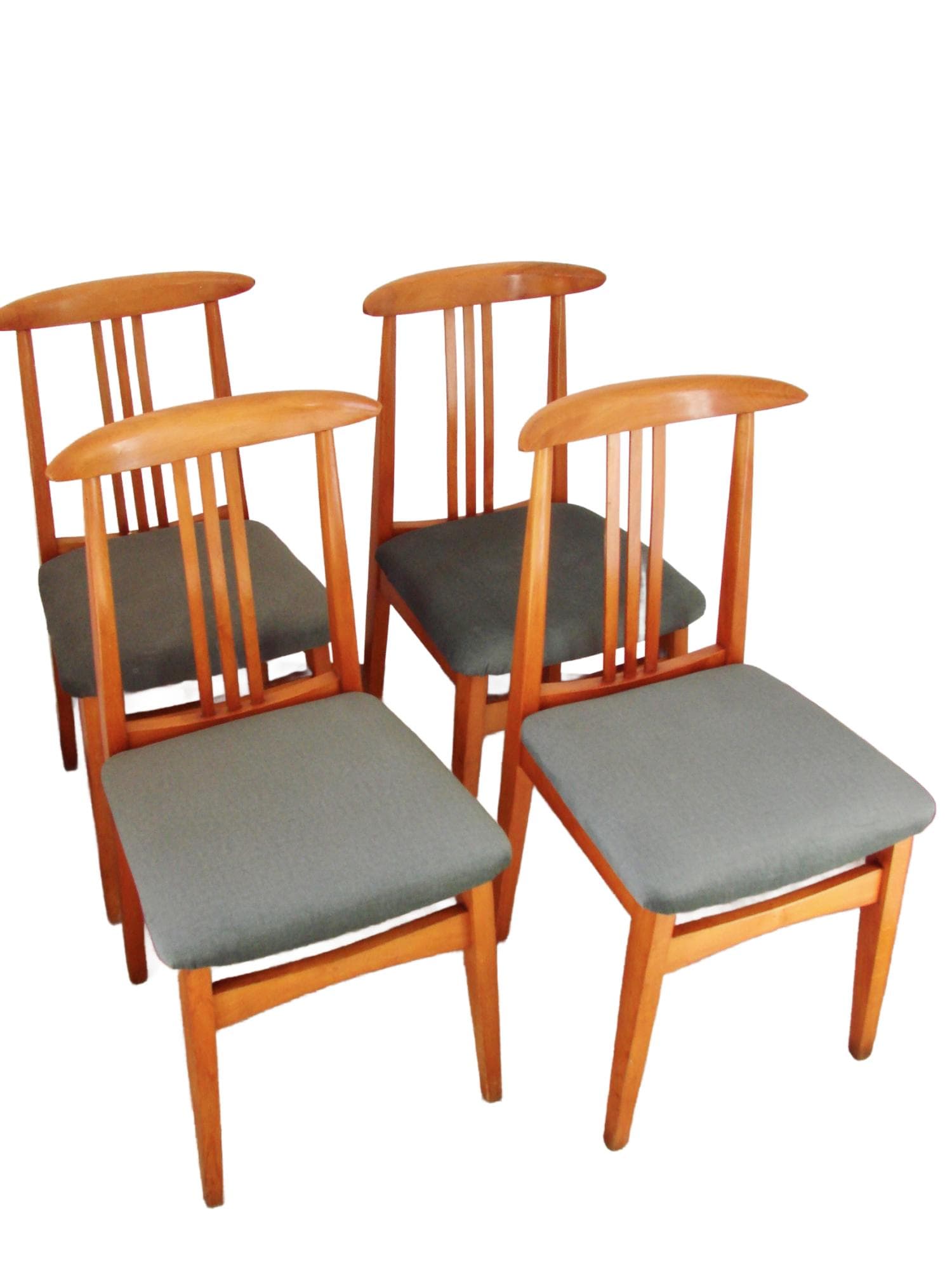 Set of four chairs, brown wood, grey wool, Poland, 1970s