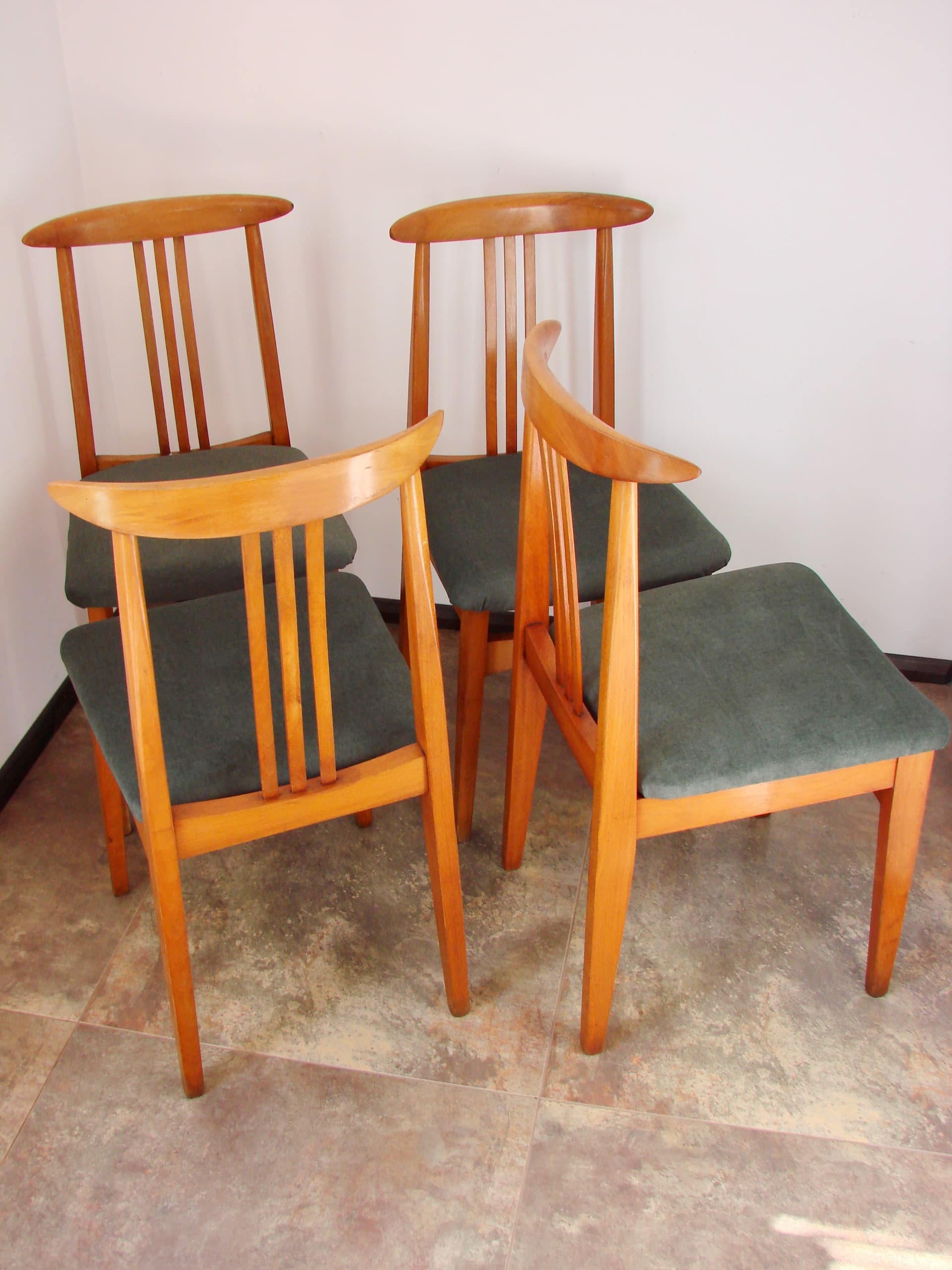 Set of four chairs, brown wood, grey wool, Poland, 1970s - 293586