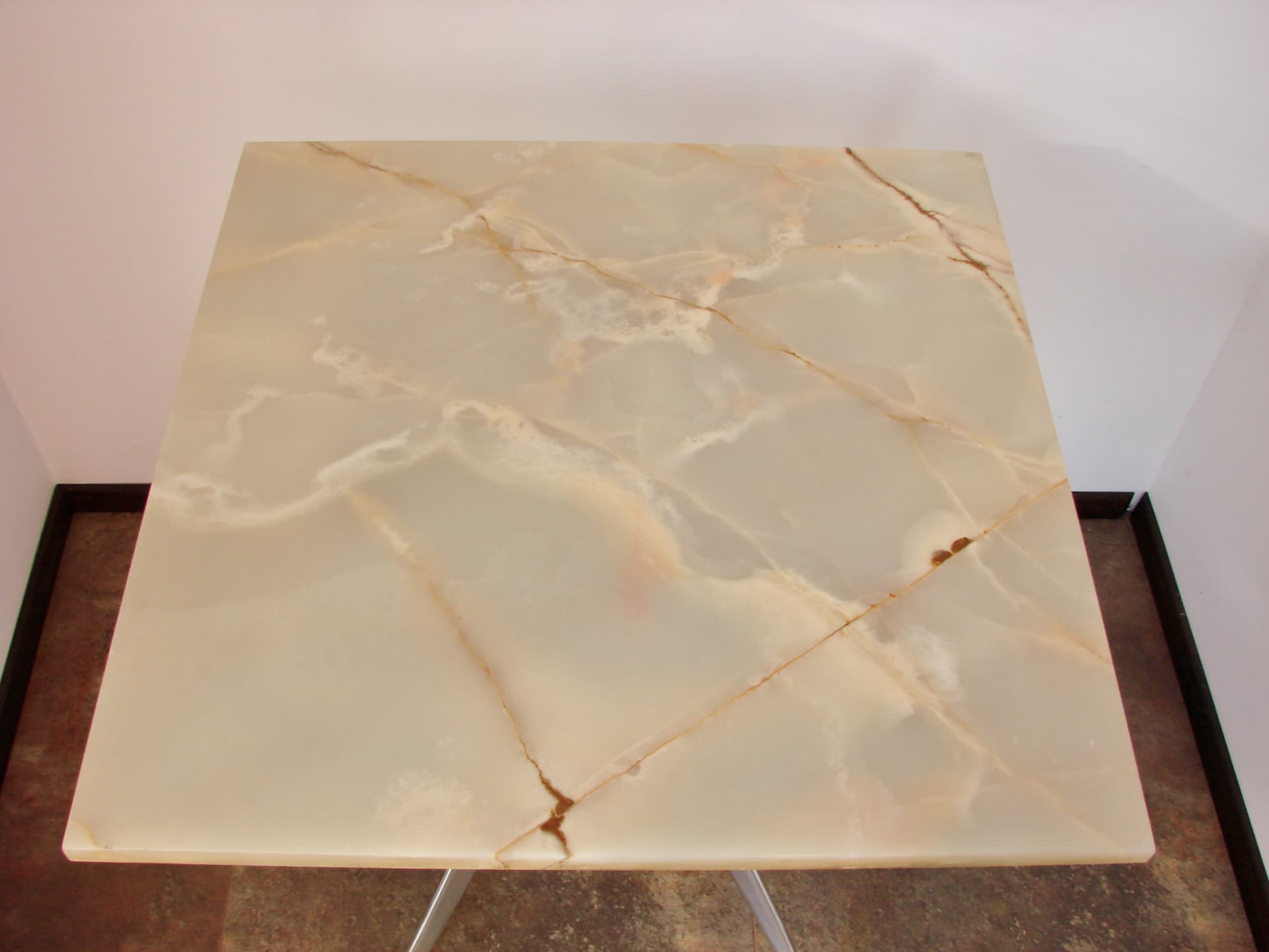 Modernist Table, beige stone, brown aluminium, 1970s - 293593
