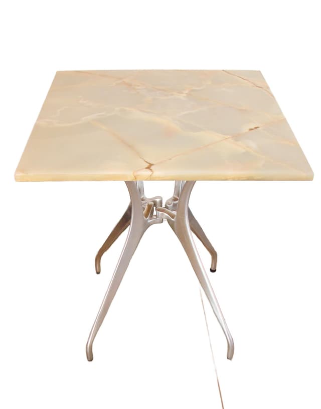 Modernist Table, beige stone, brown aluminium, 1970s - DIMENSION