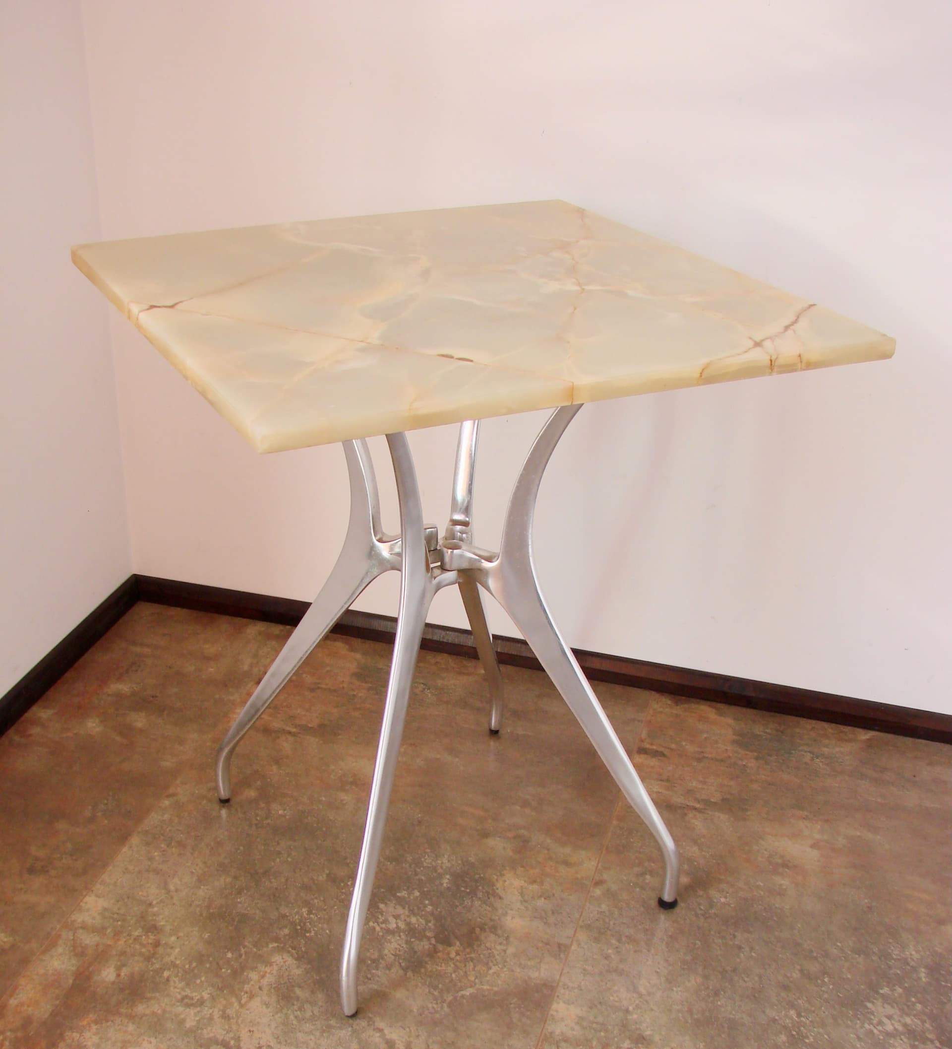Modernist Table, beige stone, brown aluminium, 1970s - 293590