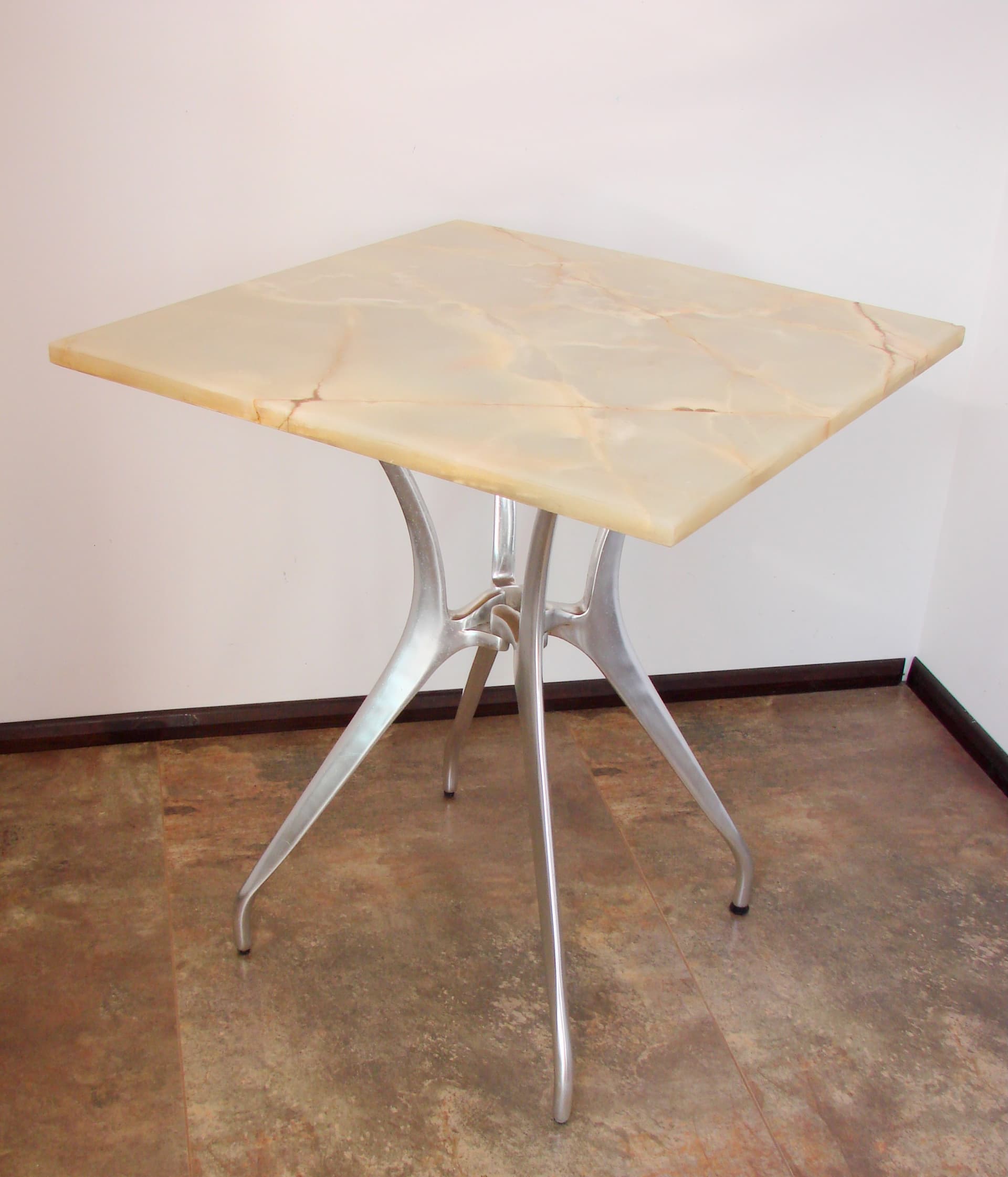 Modernist Table, beige stone, brown aluminium, 1970s - 293589