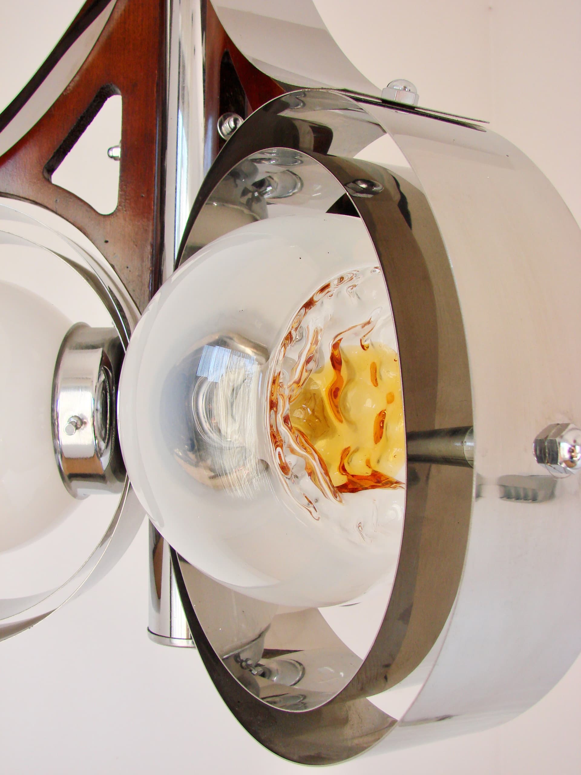 Pendant Lamp Space Age, Murano glass milky white, chrome-plated steel silver, Mazzega, Italy, 1970s. - 293609