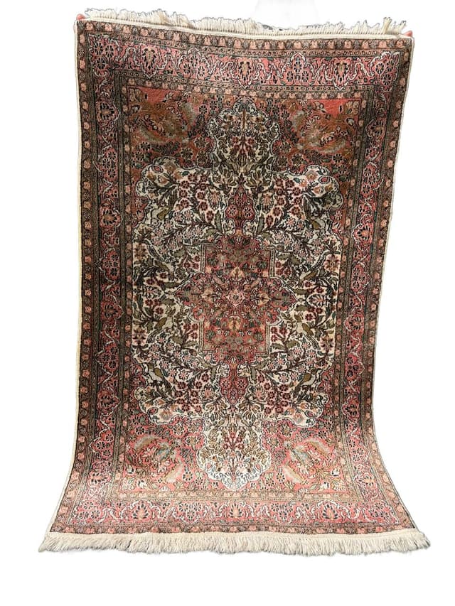 Dywan Ghoum, jedwab czerwony, bawełna beżowa, Iran, 165x100 cm - WYMIARY